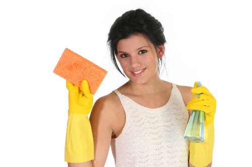 Bathroom cleaning and sanitizing in a modern home