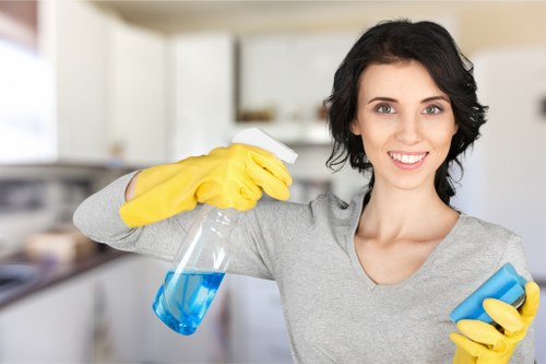 Trusted home cleaners sanitizing bathroom surfaces in a housecleaning service