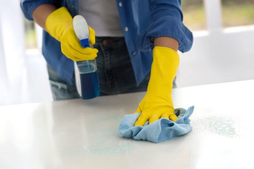 Housecleaning service technician cleaning a carpet